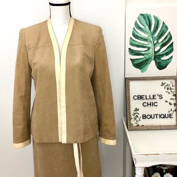 VTG 1960s Abe Schrader for Saks Fifth Avenue Tan Suede Skirt Suit Set Sz 8 - Picture 2 of 12